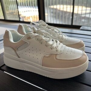 Red Cream and White Sneakers Minimalist Design